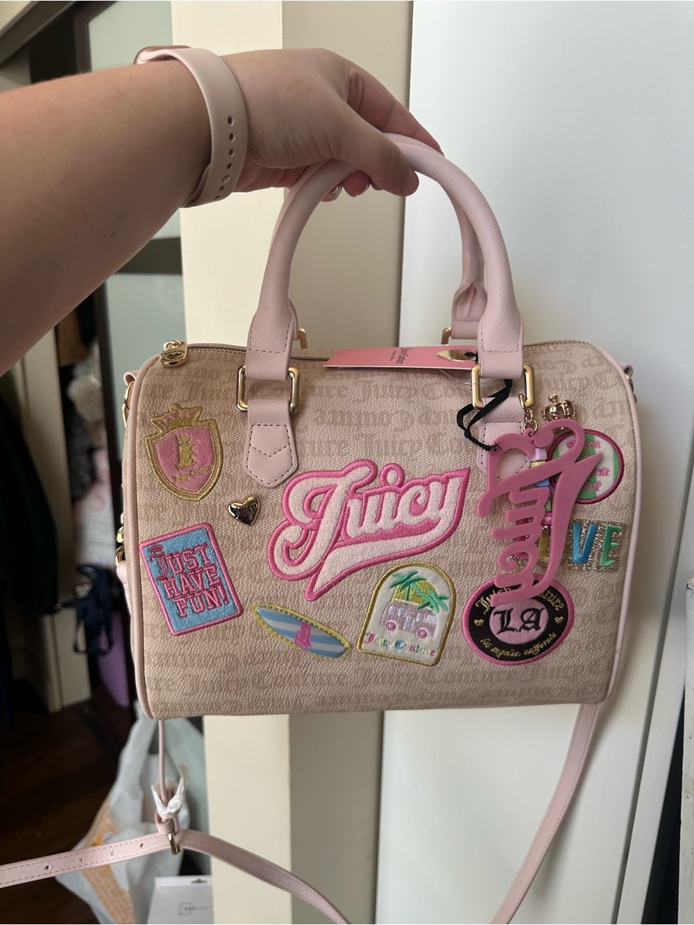 Juicy Couture Pale Pink Logo Patch Dome Satchel